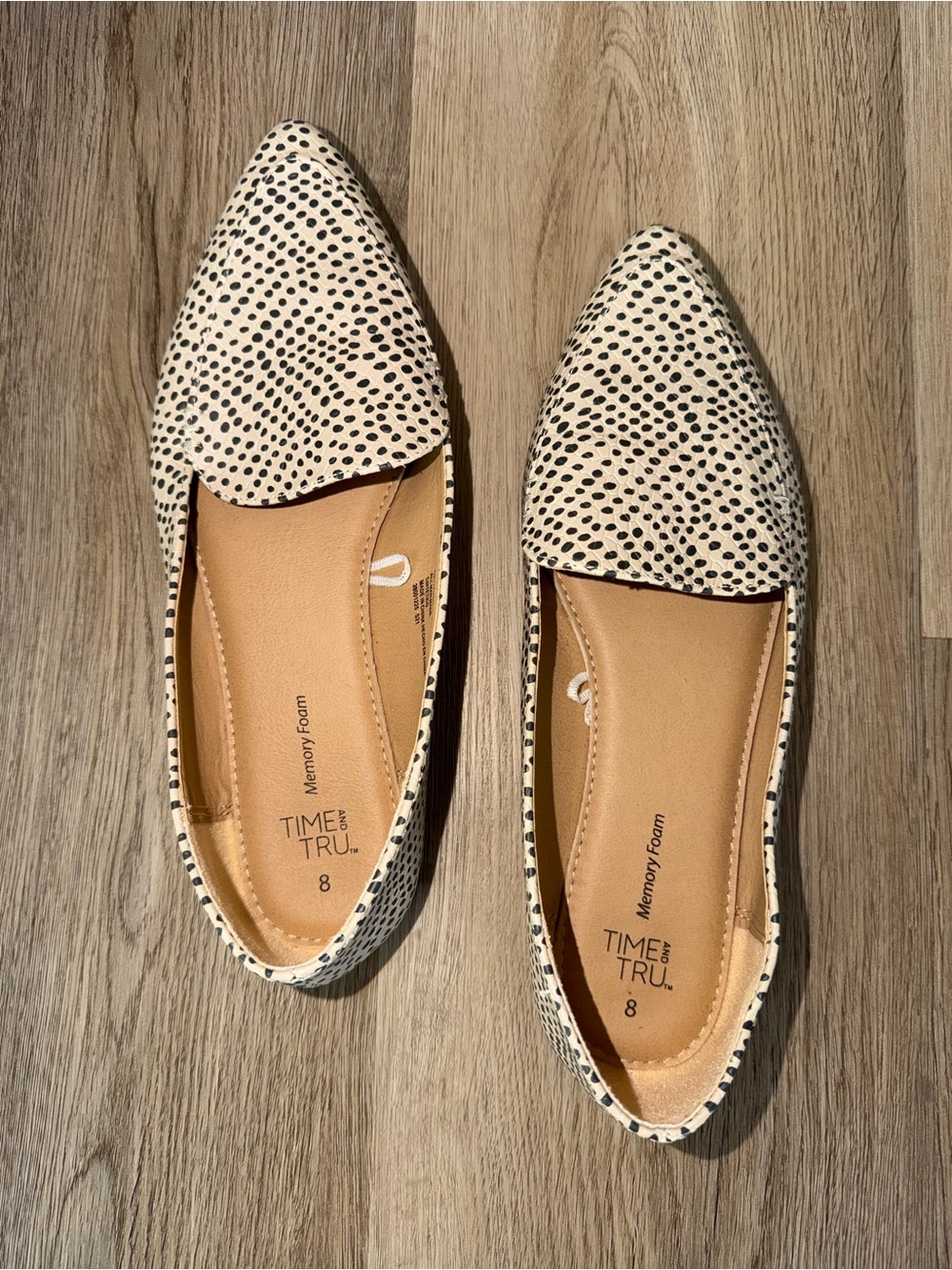 Time and Tru Cream Flats with Black Dot Pattern - Women's